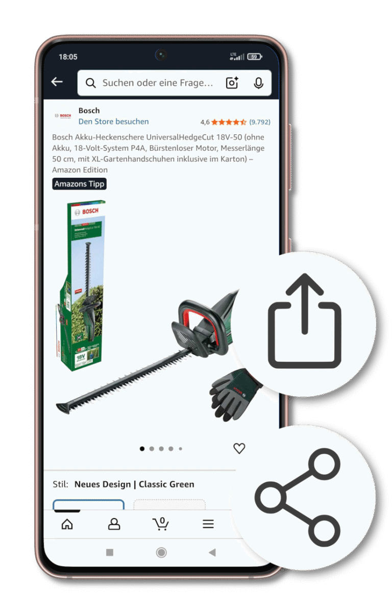 Produkte aus Browser oder Apps teilen​